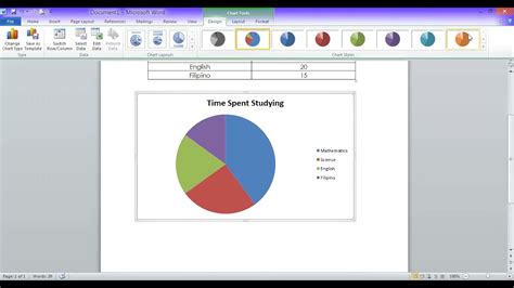 Creating Pie Graph Using Ms Word Youtube