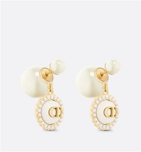 Dior Tribales Earrings Silver Finish Metal With White Resin Pearls And Silver Tone Crystals