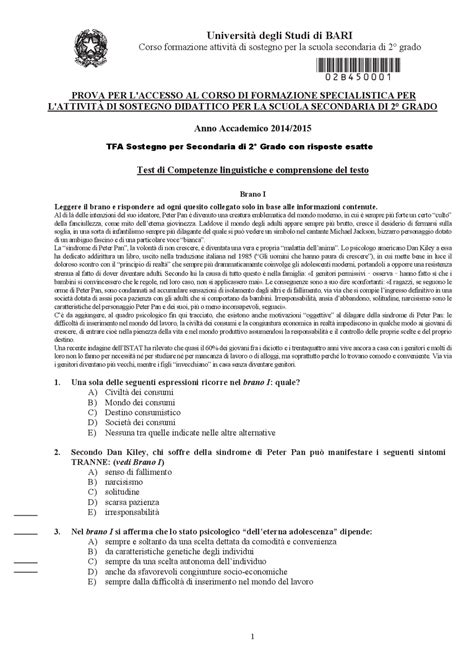 Tfa Sostegno Per Secondaria Di Grado Con Risposte Esatte Bari