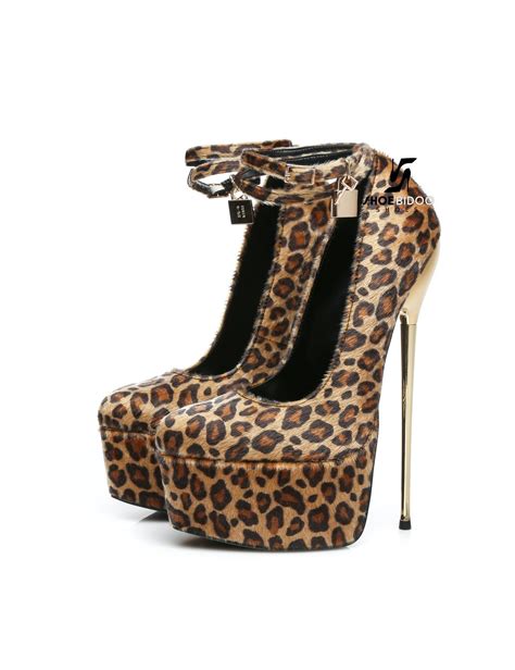 Leopard Essence Giaro Slick Platform Pumps With Lock And Ankle Strap