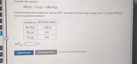 Solved Consider The Reaction 2h2go2g→2h2og Using