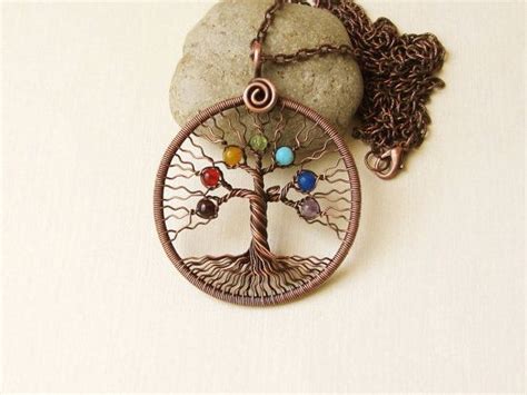 Tree Of Life Chakra Necklace Seven Chakras Yoga Copper Wire Etsy