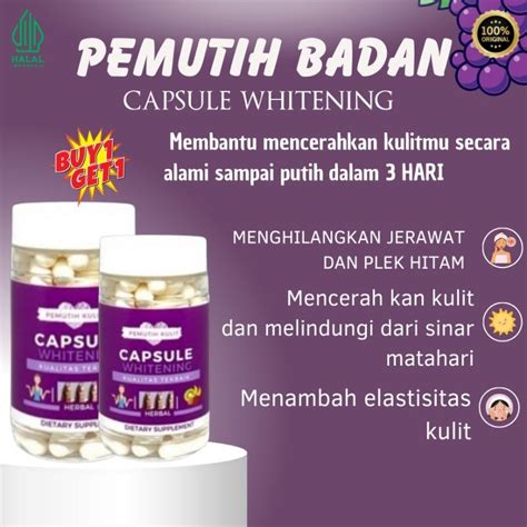 Jual Pemutih Badan Platinum Whitening Colagen Glutathione Capsule Ungu