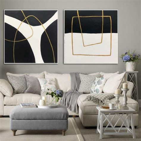 Abstract Black And White Diptych Paintings On Canvas Original Etsy