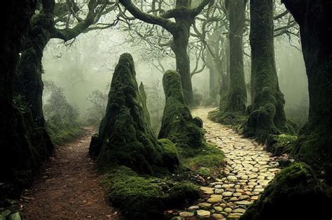 Premium Photo Mysterious Forest With Two Walkways