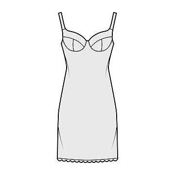 Technical Fashion Illustration Of A Molded Cup Lingerie Dress With