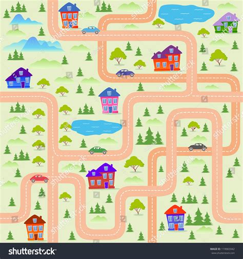 Cartoon Map Of City Cartoon Illustration Map City Stock Vector