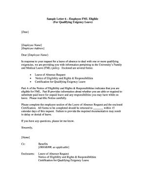 Fillable Online Sample Letter Employee Fml Eligible Fax Email Print