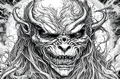 Premium Photo Viking Demon Head Fantasy Illustration Black And White