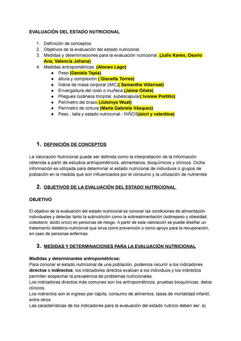 Evaluacion DEL Estado Nutricional EVALUACIÓN DEL ESTADO