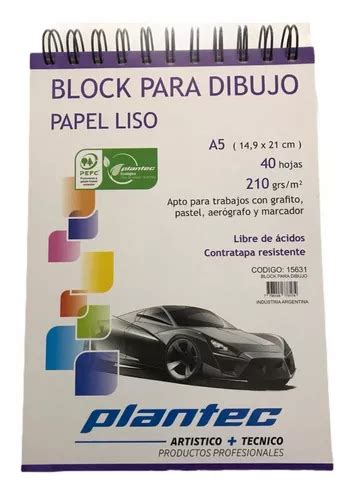 Block Para Dibujo A5 C Espiral 210grs X40 Hojas Plantec