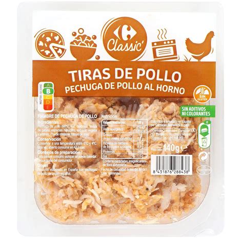 Carrefour Pechuga De Pollo Al Horno En Tiras Carrefour Sin Gluten 140 G