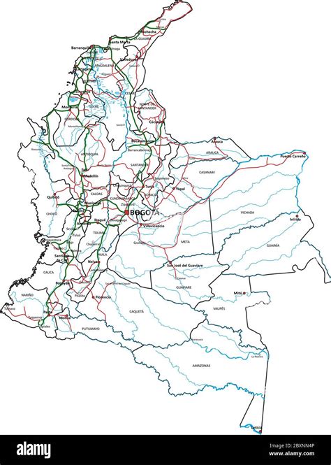 Colombia Road And Highway Map Vector Illustration Stock Vector Image