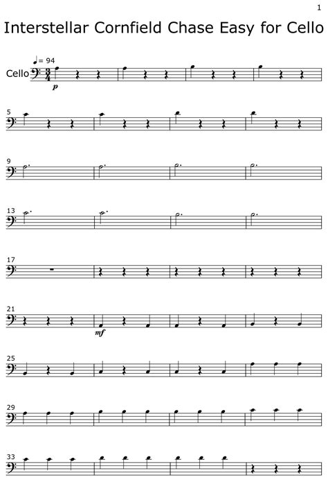 Interstellar Cornfield Chase Easy For Cello Sheet Music For Cello