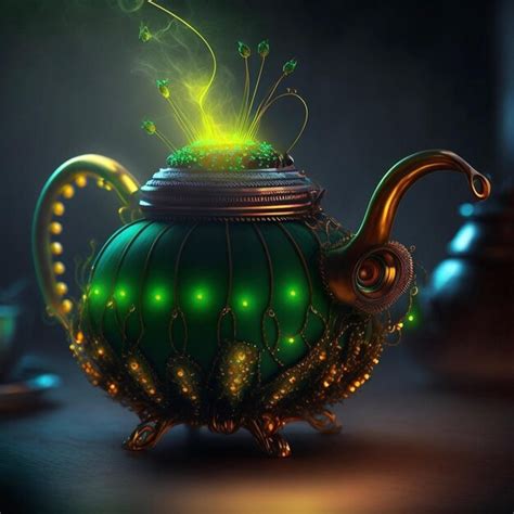 Premium Photo A Teapot With Green Lights And A Green Teapot With The