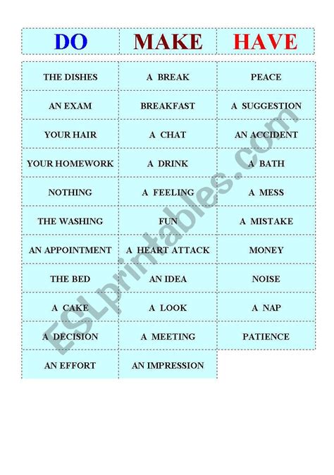 Collocations Make Do And Have Esl Worksheet By Rafinha83