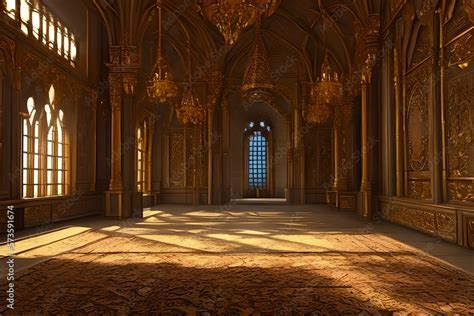 A Realistic Fantasy Interior Of The Royal Palace. Golden Palace. Castle ...