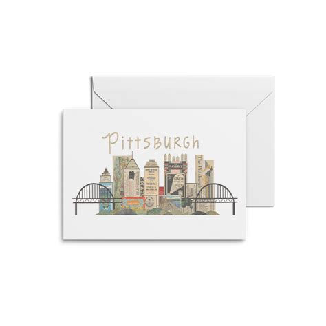 Pittsburgh Horizontal Skyline Print Notecards Paper Cutz Vintage