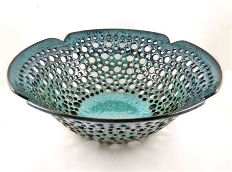 Pottery Fruit Bowl Handmade Ceramic Teal Blue Fruit Bowl