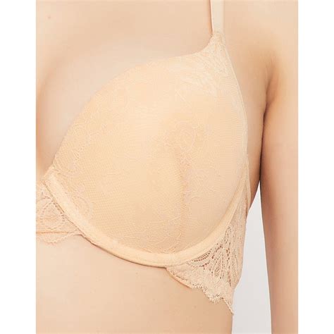 Buy Clovia Lace Solid Padded Demi Cup Underwired Push Up Bra Nude Online