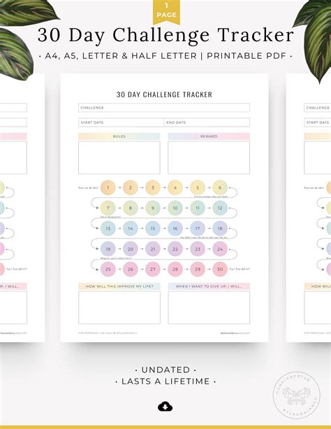 30 Day Challenge Tracker Printable 30 Day Goal Progress Etsy