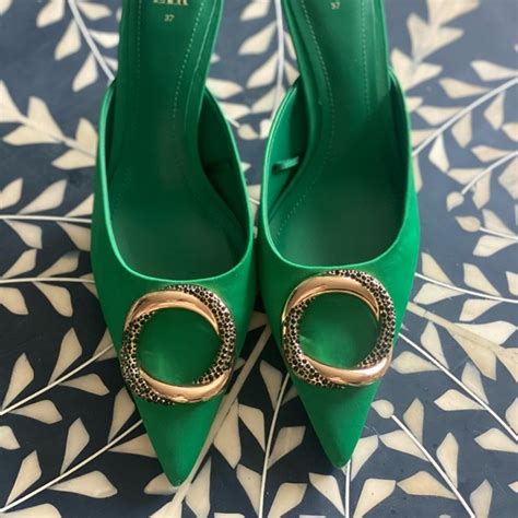 Zara Shoes Zara Green Mules Pointy Toe Heels Poshmark