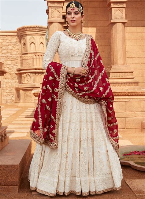 Off White Anarkali With Maroon Dupatta Lashkaraa Party Wear Indian