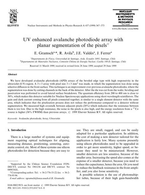 PDF UV Enhanced Avalanche Photodiode Array With Planar Segmentation