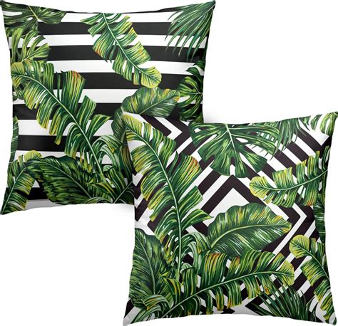 Amazon Kwlegh Green Palm Leaves Decorative Pillow Covers Black And