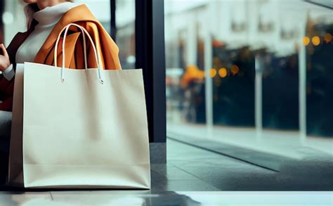 Premium Photo Closeup Of Young Woman Carrying Shopping Bags While Walking Along The Street Ai