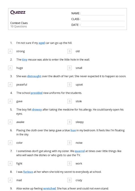 Second Grade Context Clue Worksheet Enhance Vocabulary Skills