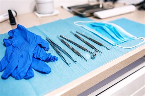Various Dental Tools Instruments Stock Photo - Image of mask, gloves ...