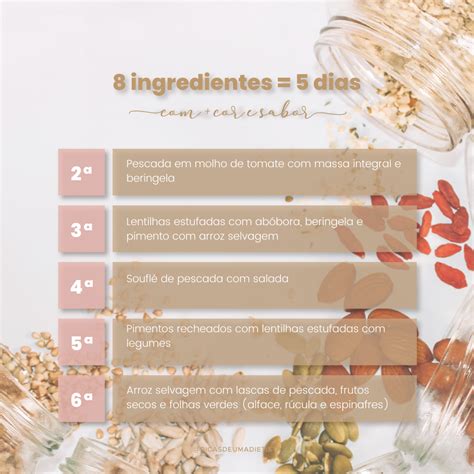 Ementa semanal saudável 8 ingredientes para 5 dias Dicas de uma