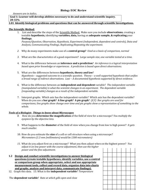 Eoc Biology Review Packet