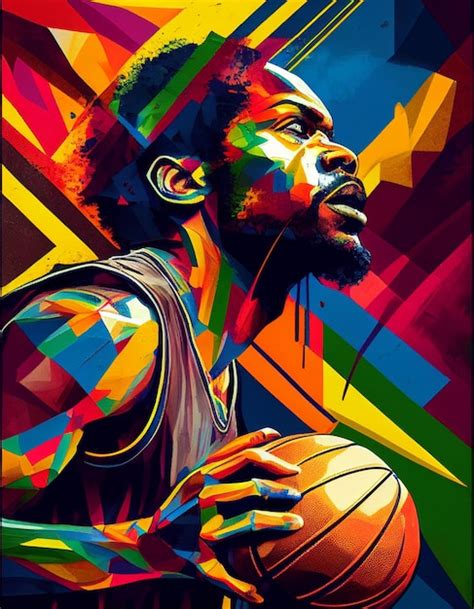 Premium Ai Image A Brightly Colored Painting Of A Basketball Player