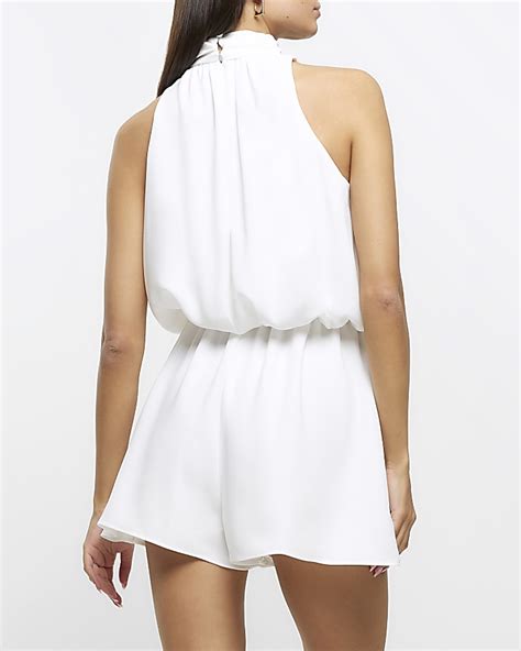 White High Neck Playsuit River Island