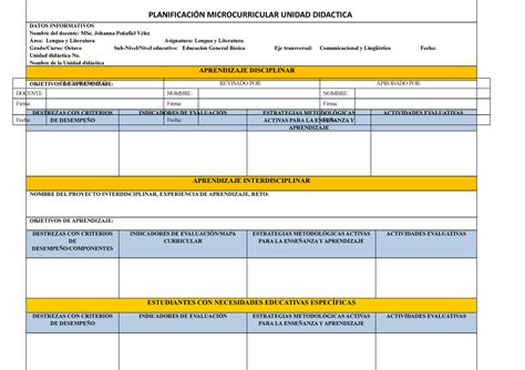 Planificación Microcurricular UNIDAD EDUCATIVA FISCAL VICENTE