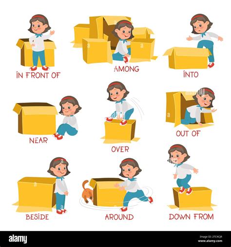 Preposition Learning Visual Aid Cute Girl With Cardboard Box Primary