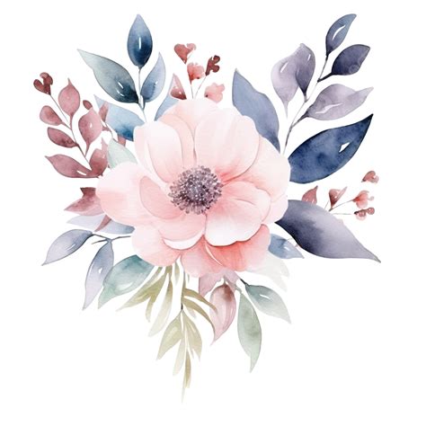 Folhas Em Aquarela E Flores Em Tons Pastéis Png Aquarela Folha