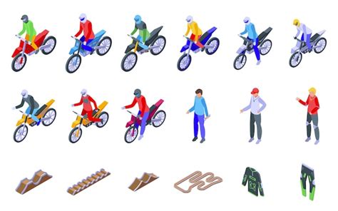 Premium Vector Motocross Icons Set Isometric Vector Jump Competition