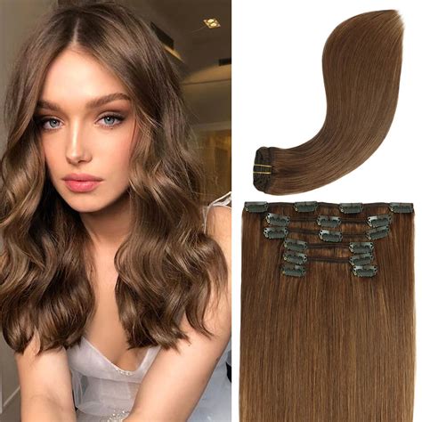 8A Chestnut Brown Clip In Remy Human Hair Extensions 7pcs 70g 6