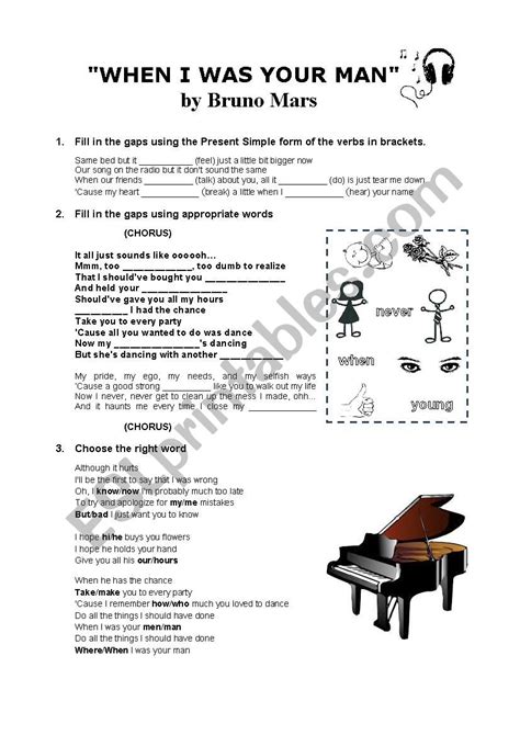 When I Was Your Man ESL Worksheet By LadyJack