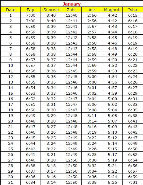 Calgary Salat Timings