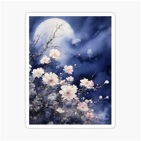 Blue And White Moon Flowers 4 Sticker For Sale By Red Witch Art
