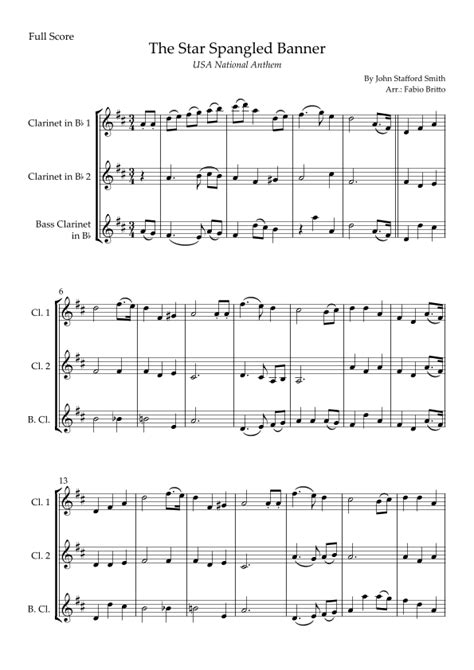 The Star Spangled Banner Usa National Anthem For Clarinet Trio Arr