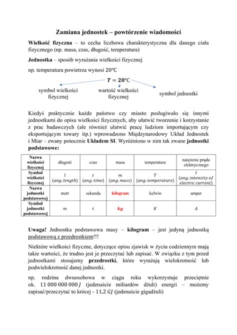 Zamiana Jednostek Notatki Dla Klas Dm Fizyka