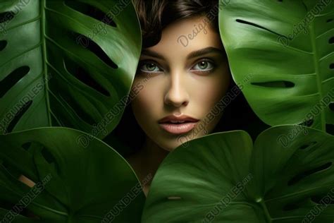 Mysterious Woman Peering Through Green Leaves 4361920