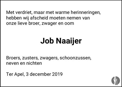 Jakob Job Naaijer 03 12 2019 Overlijdensbericht En Condoleances