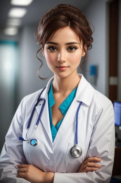 Premium Ai Image A Woman In A White Lab Coat Is Standing In Front Of