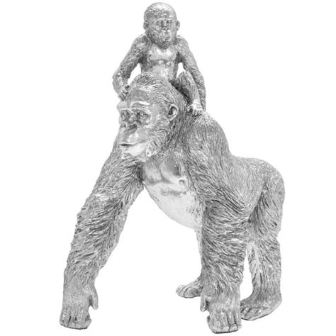 Silver Gorilla Ornament & Baby l Statue l Sculpture - IWTBAG